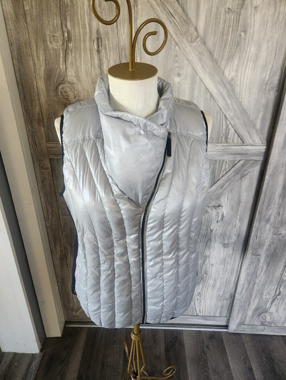 Calvin Klein Silver Quilted Puffer Vest - Asymmetrical Zip